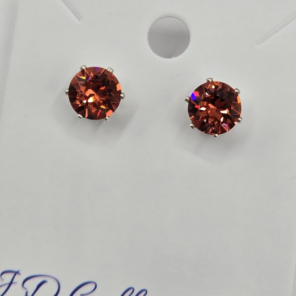 Crystal Stud Earrings Made W Swarovski Crystals Silver Overlay Red Orange
